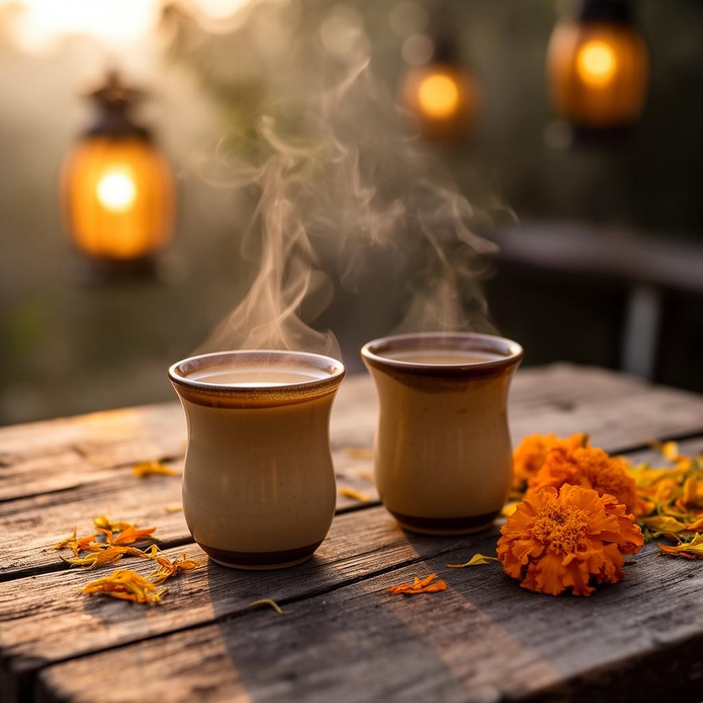 Twee koppen masala chai bij zonsondergang — symbool voor onze Indiaas-Nederlandse samenwerking